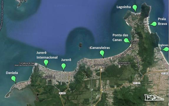 As praias do norte da ilha em que estivemos durante os 1000dias. Em Jurerê, estivemos duas vezes, uma de dia e outra de noite, apenas para jantar